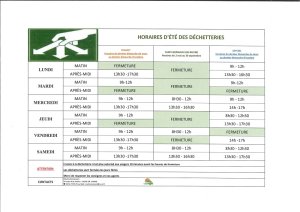 HORAIRES D'ÉTÉ DES DÉCHETTERIES